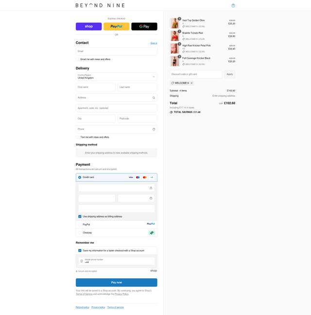 Beyond Nine checkout page showing Beyond Nine discount code box | Screenshot taken by SimplyCodes community member on Sep 9, 2025