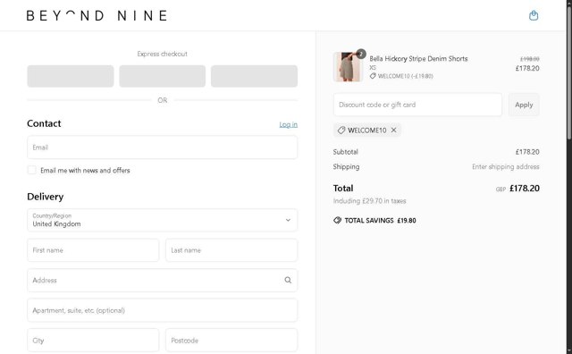 Beyond Nine checkout page showing Beyond Nine discount code box | Screenshot taken by SimplyCodes community member on Jun 19, 2025