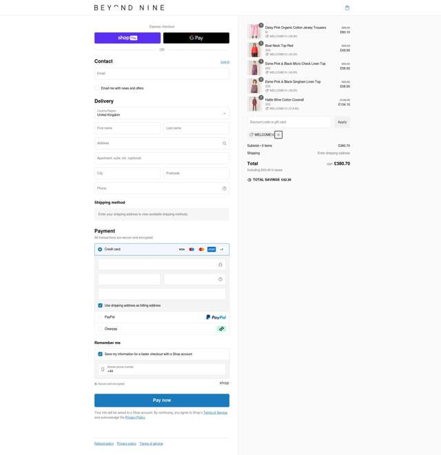 Beyond Nine checkout page showing Beyond Nine discount code box | Screenshot taken by SimplyCodes community member on Jan 7, 2025