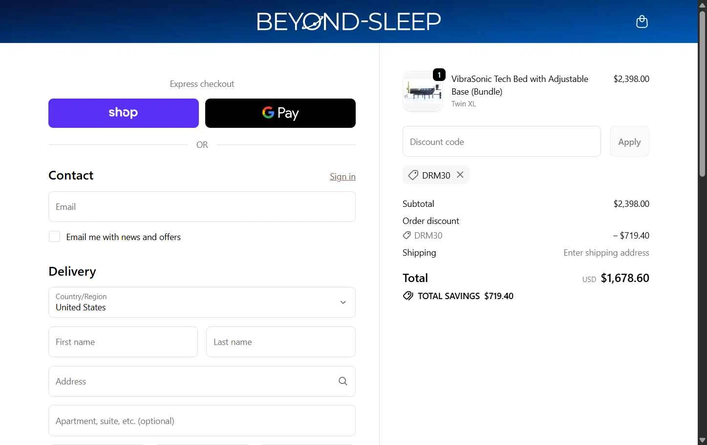 Beyond-Sleep checkout page showing Beyond-Sleep promo code box | Screenshot taken by SimplyCodes community member on Dec 31, 2025