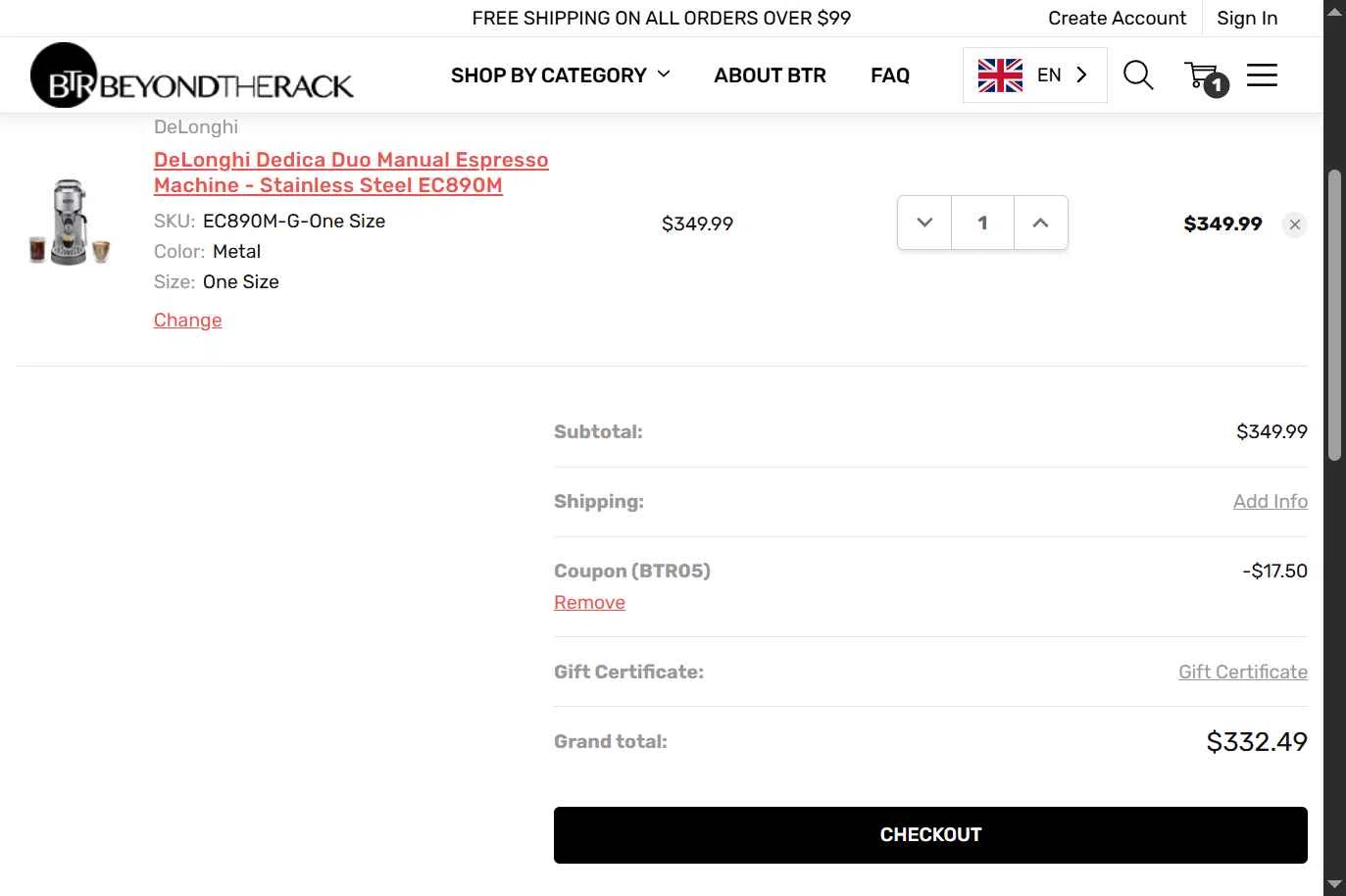 Beyond The Rack checkout page showing Beyond The Rack promo code box | Screenshot taken by SimplyCodes community member on Jun 5, 2025