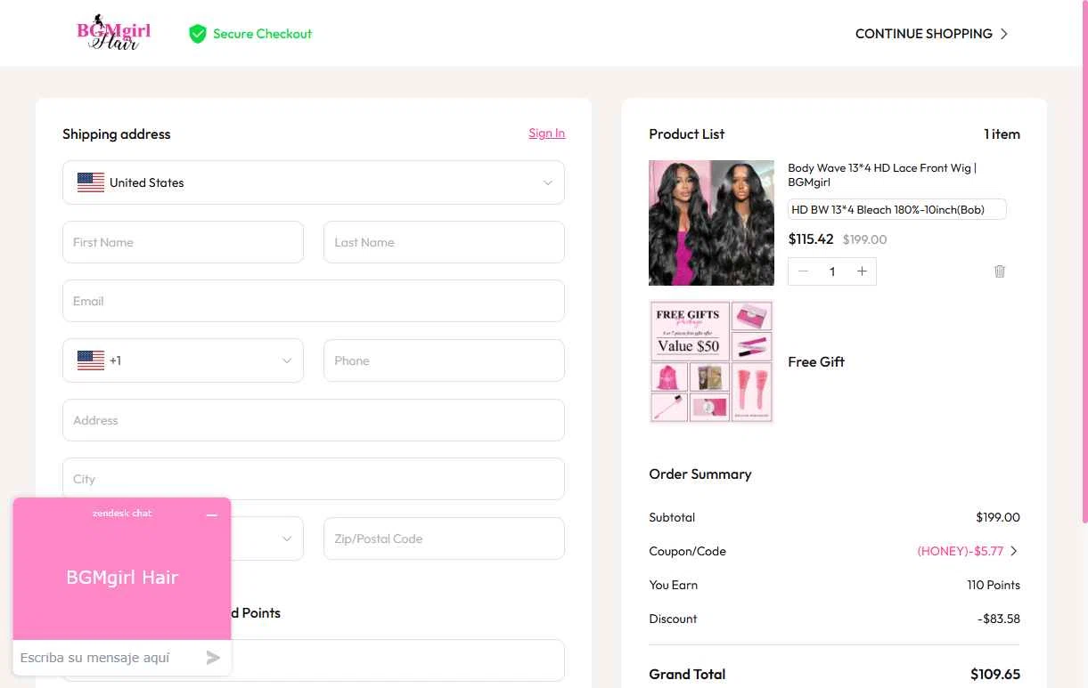 BGMgirl checkout page showing BGMgirl coupon code box | Screenshot taken by SimplyCodes community member on Dec 23, 2025