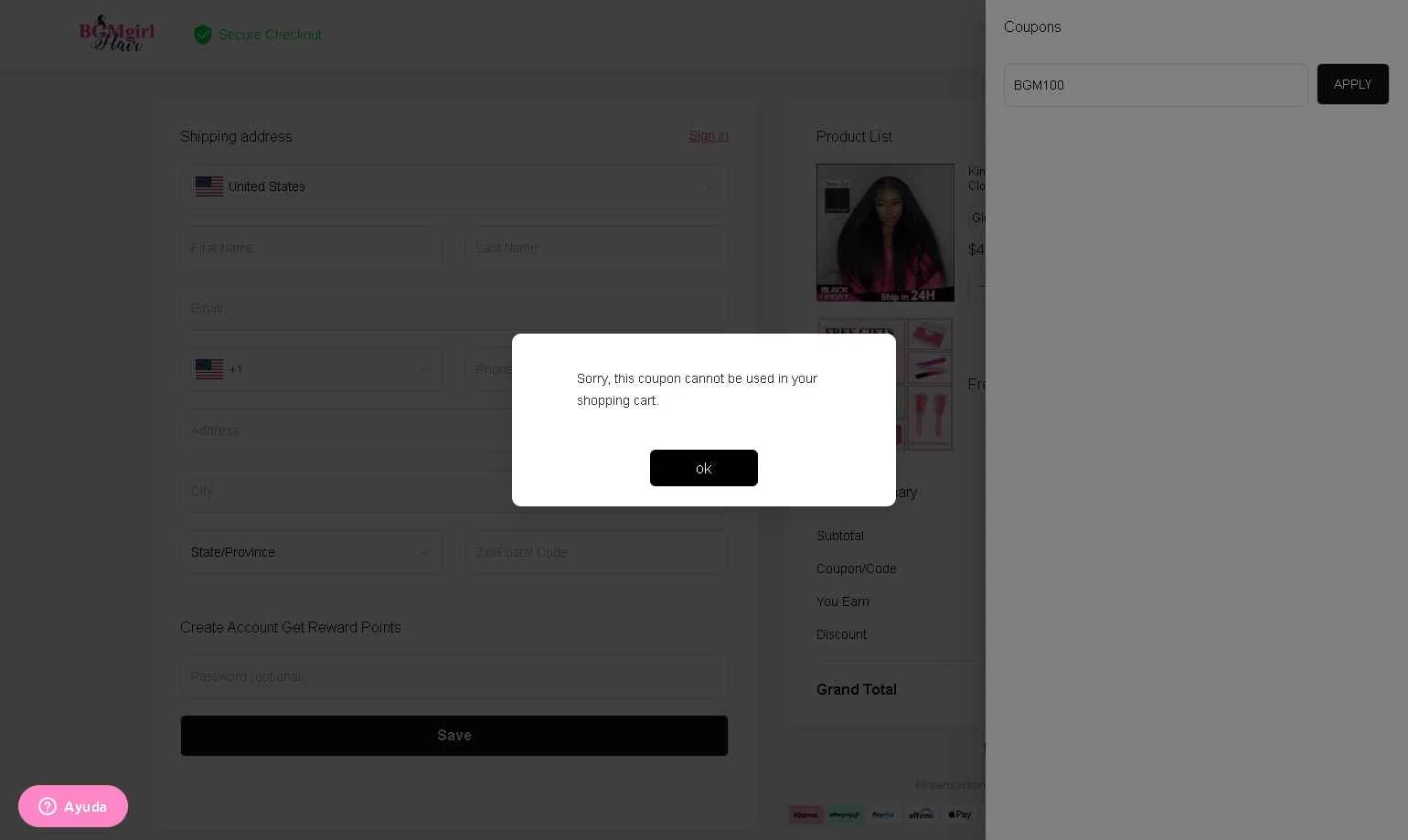 BGMgirl checkout page showing BGMgirl coupon code box | Screenshot taken by SimplyCodes community member on Nov 25, 2025