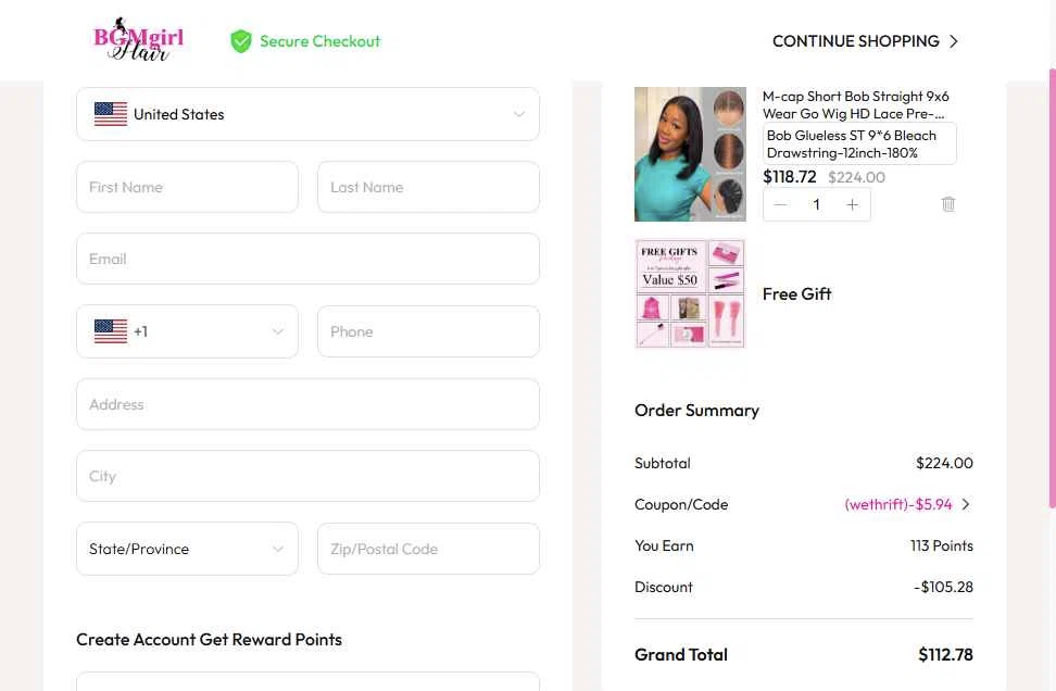 BGMgirl checkout page showing BGMgirl coupon code box | Screenshot taken by SimplyCodes community member on Dec 7, 2025