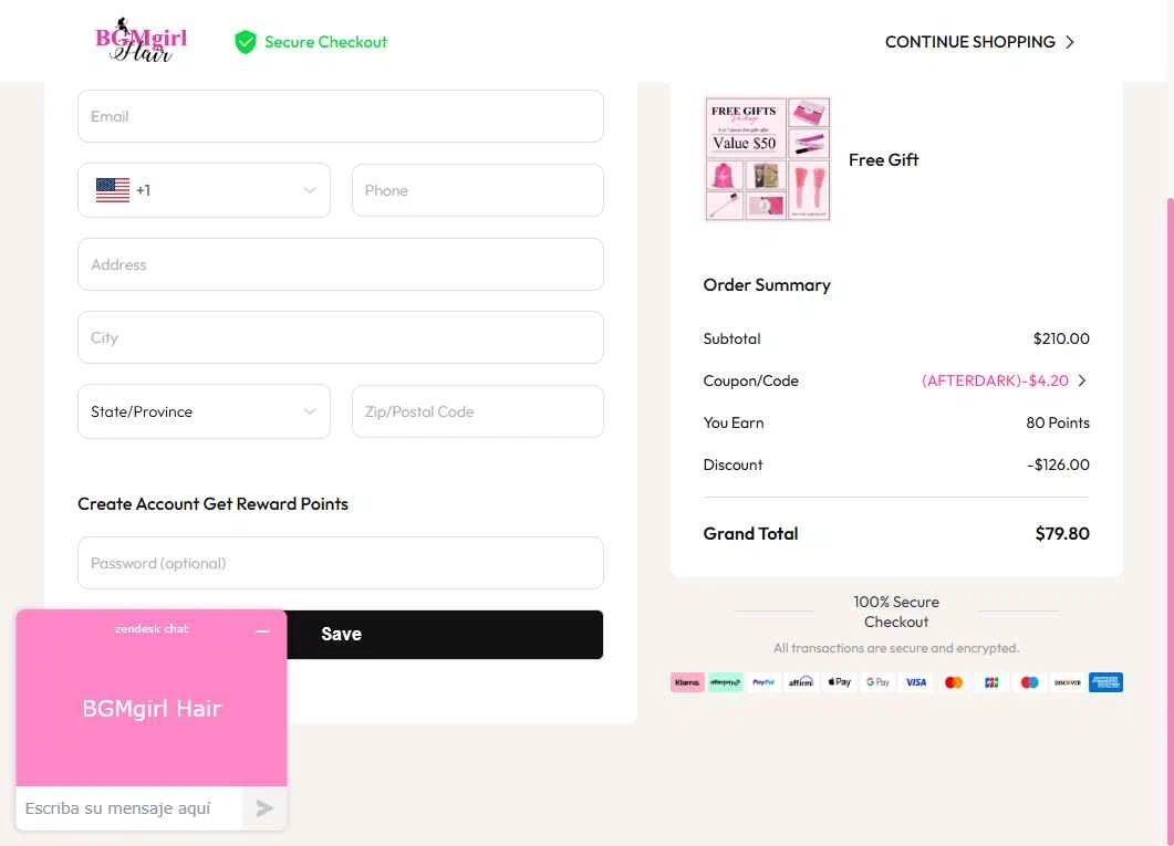 BGMgirl checkout page showing BGMgirl coupon code box | Screenshot taken by SimplyCodes community member on Nov 25, 2025
