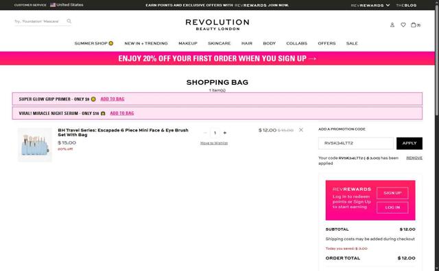 BH Cosmetics checkout page showing BH Cosmetics coupon code box | Screenshot taken by SimplyCodes community member on Aug 2, 2025