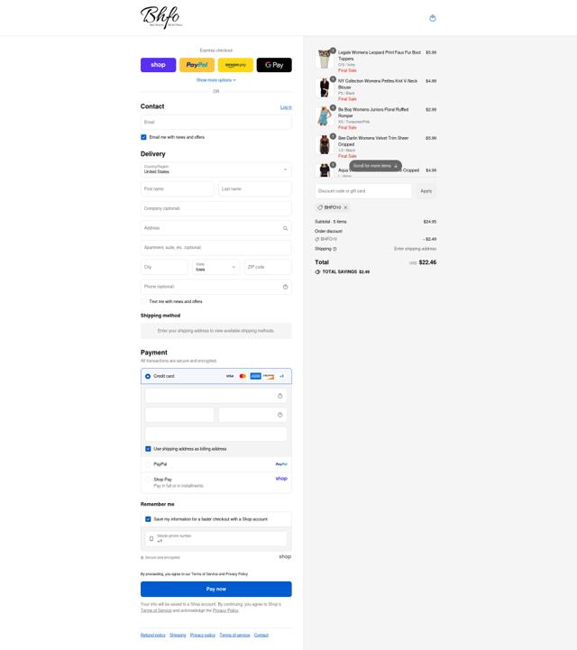BHFO checkout page showing BHFO coupon code box | Screenshot taken by SimplyCodes community member on Sep 8, 2025