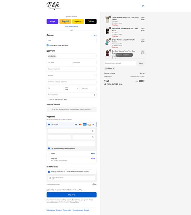 BHFO checkout page showing BHFO coupon code box | Screenshot taken by SimplyCodes community member on Sep 8, 2025