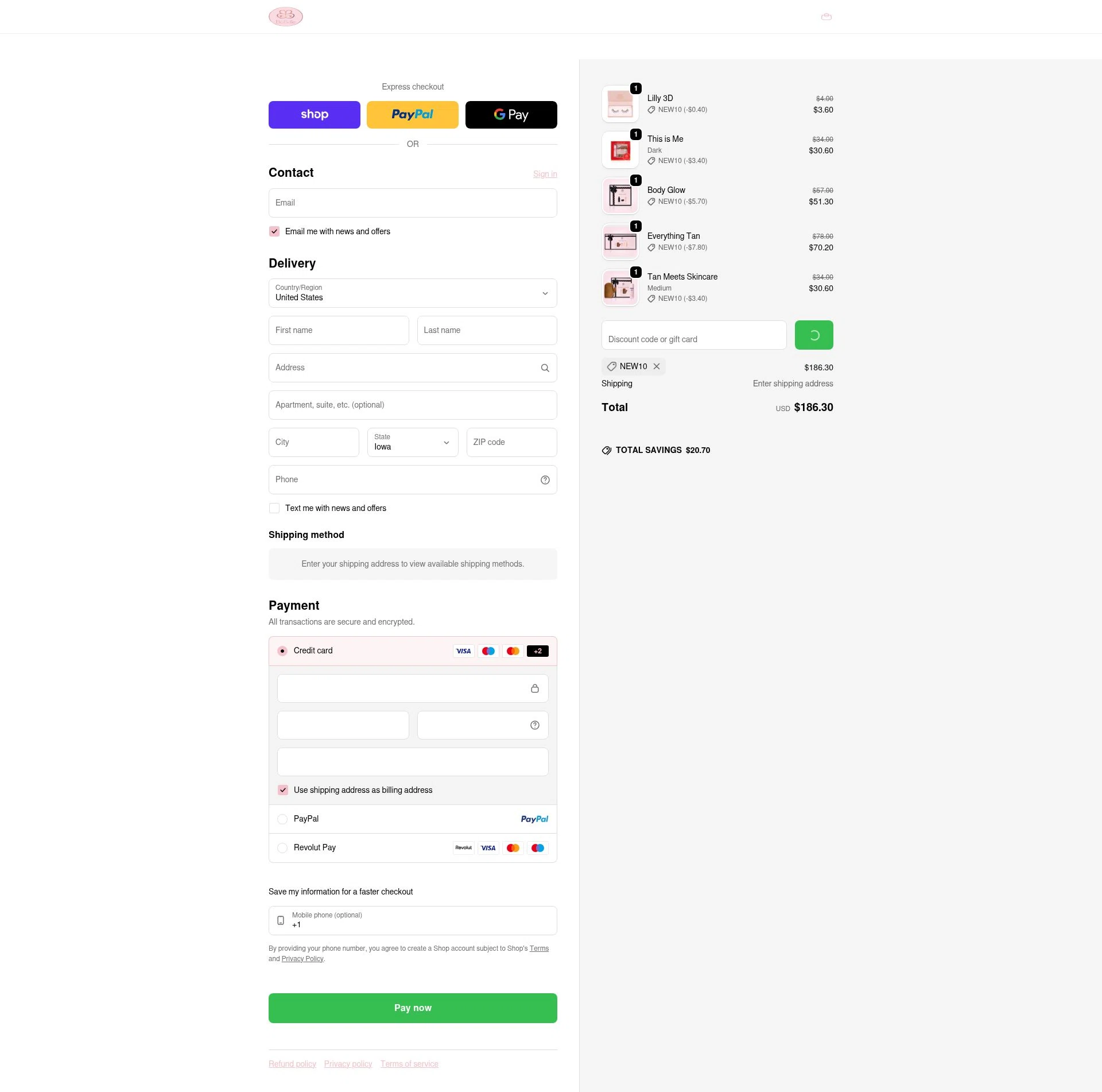 BiaBelle Beauty Cosmetics checkout page showing BiaBelle Beauty Cosmetics promo code box | Screenshot taken by SimplyCodes community member on Feb 5, 2026