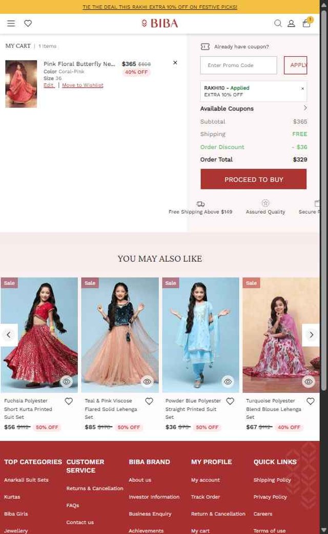 Biba checkout page showing Biba coupon code box | Screenshot taken by SimplyCodes community member on Aug 2, 2025