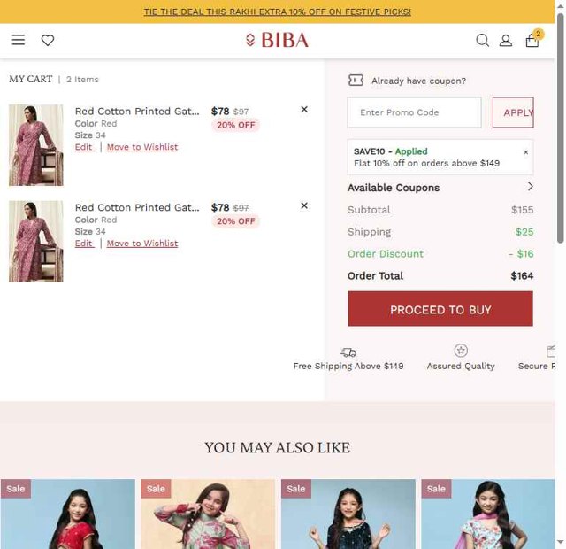 Biba checkout page showing Biba coupon code box | Screenshot taken by SimplyCodes community member on Aug 4, 2025