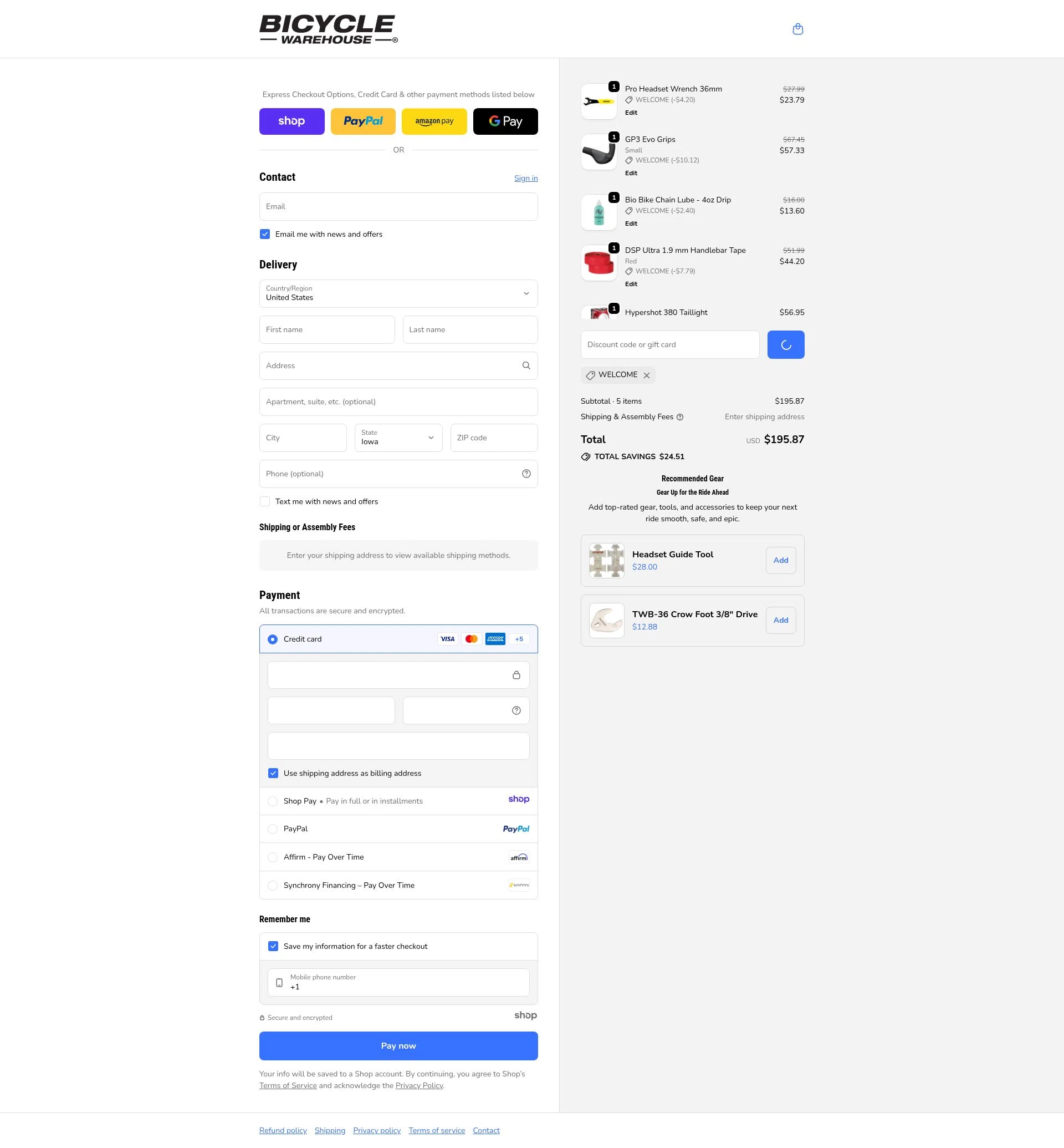 Bicycle Warehouse checkout page showing Bicycle Warehouse discount code box | Screenshot taken by SimplyCodes community member on Jan 3, 2026