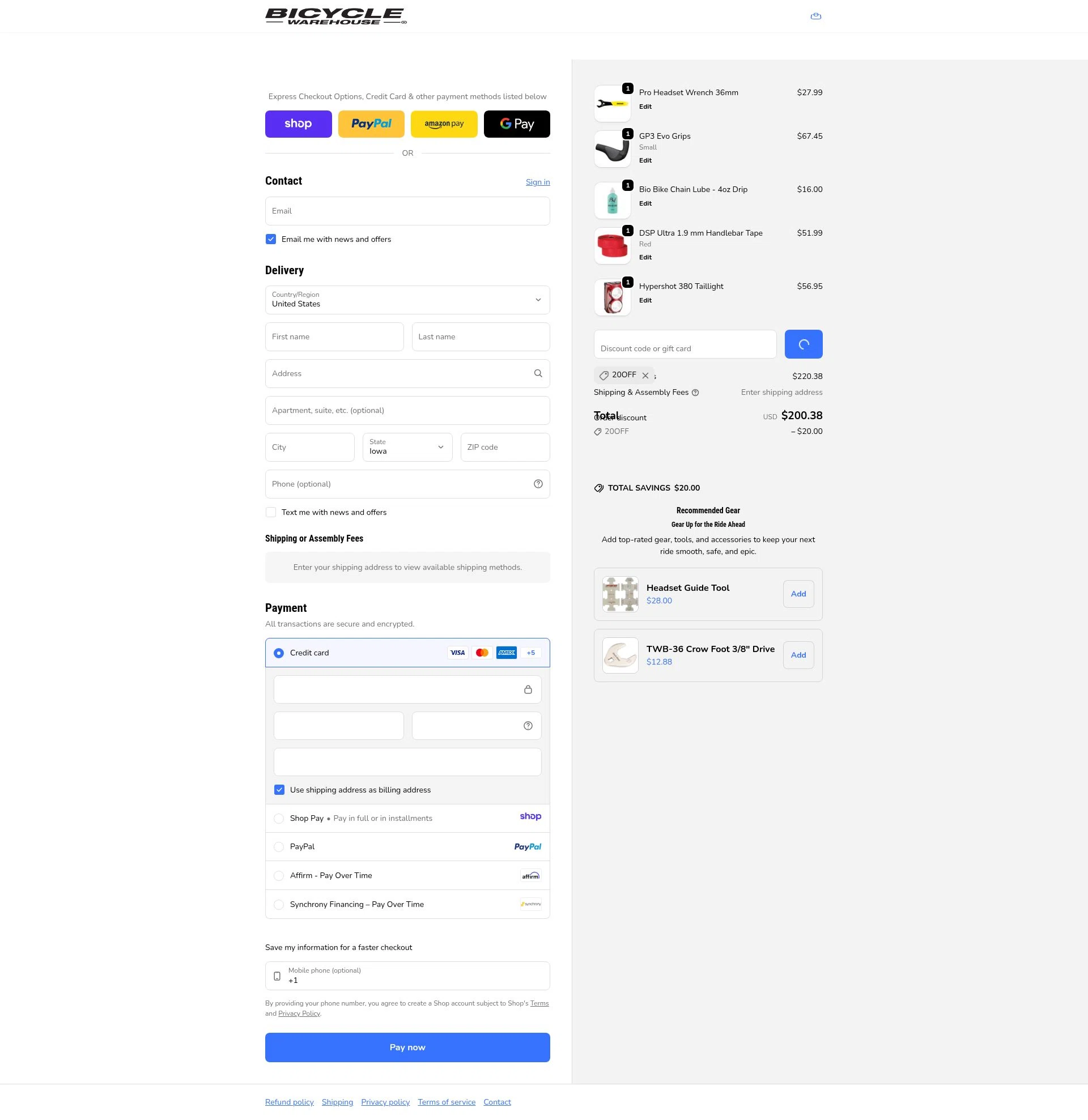 Bicycle Warehouse checkout page showing Bicycle Warehouse discount code box | Screenshot taken by SimplyCodes community member on Jan 9, 2026