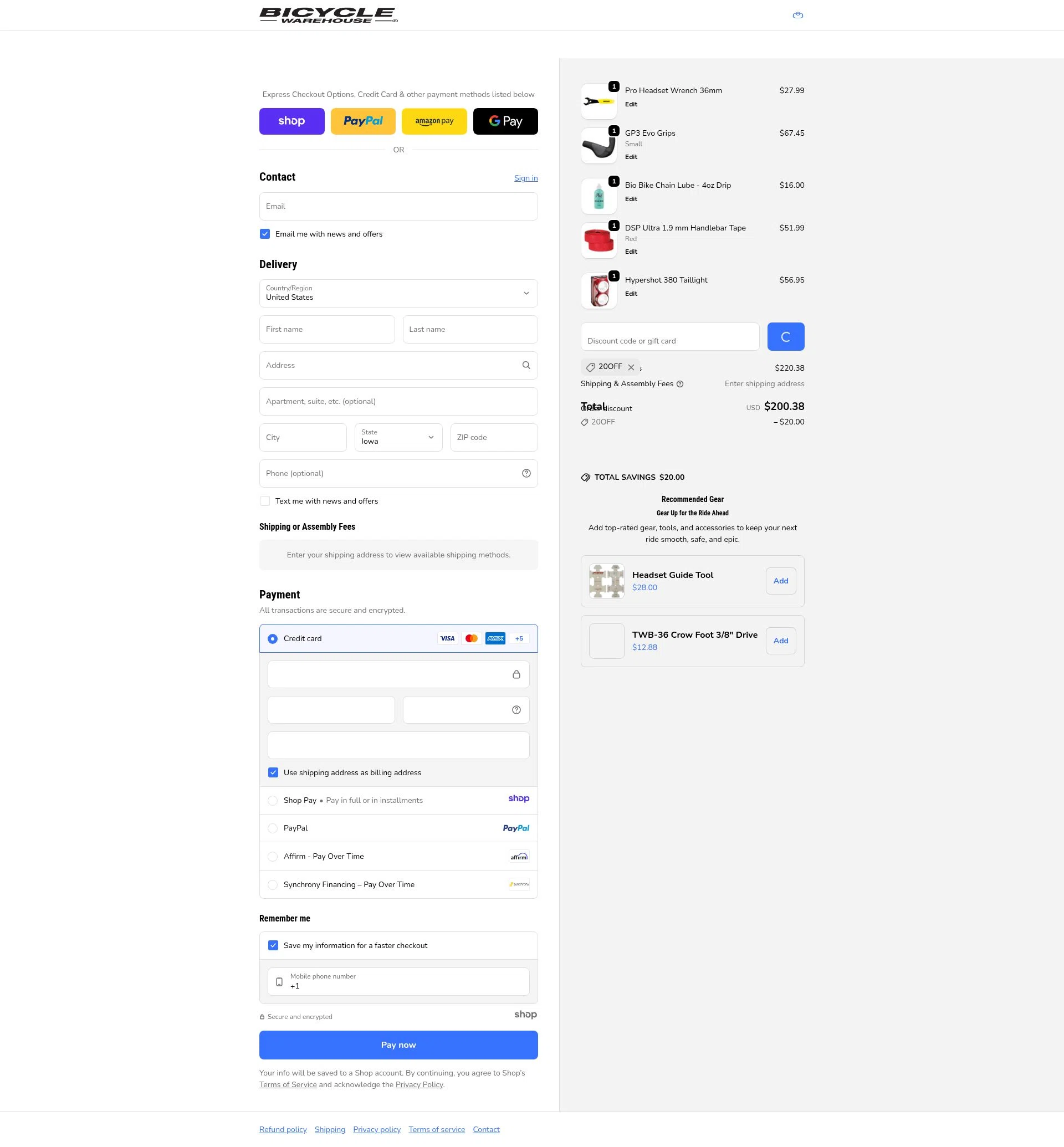 Bicycle Warehouse checkout page showing Bicycle Warehouse discount code box | Screenshot taken by SimplyCodes community member on Jan 3, 2026