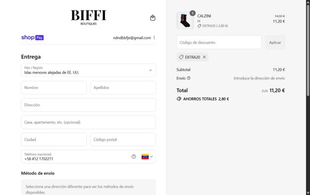 Biffi Boutique checkout page showing Biffi Boutique promo code box | Screenshot taken by SimplyCodes community member on Aug 8, 2025