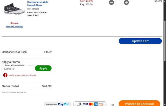 Big 5 Sporting Goods checkout page showing Big 5 Sporting Goods promo code box | Screenshot taken by SimplyCodes community member on Aug 29, 2025