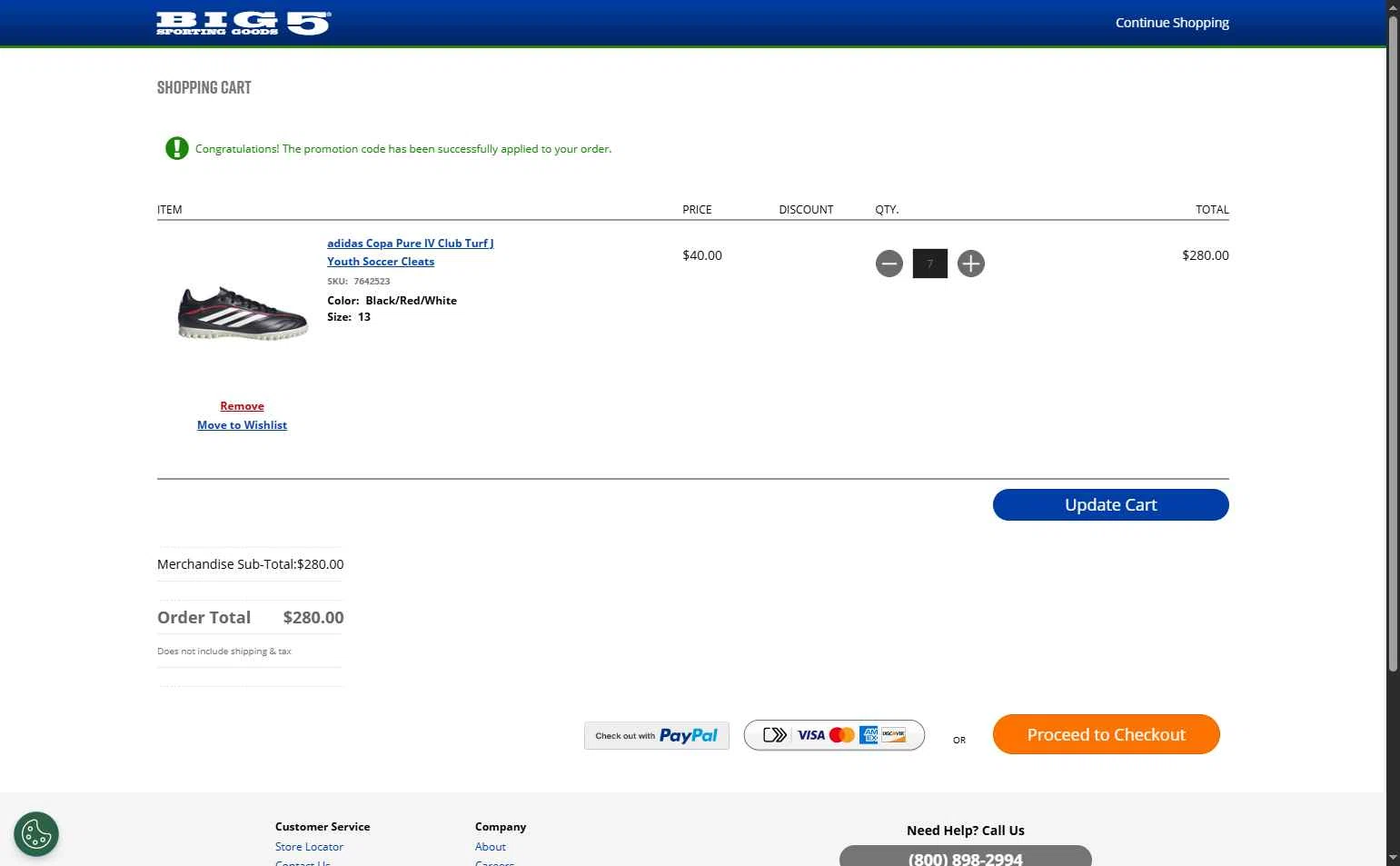 Big 5 Sporting Goods checkout page showing Big 5 Sporting Goods promo code box | Screenshot taken by SimplyCodes community member on Feb 25, 2026