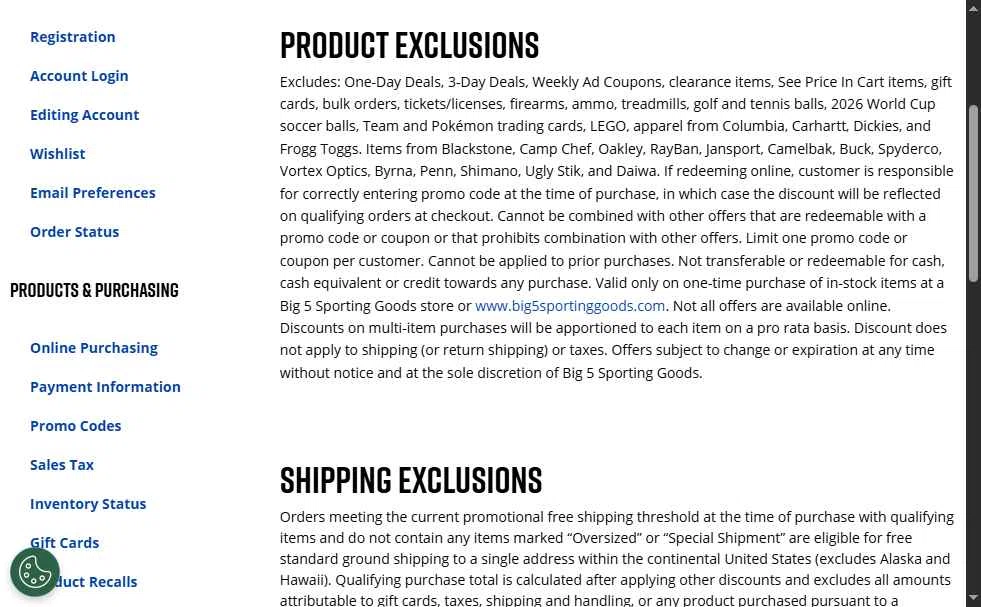 Big 5 Sporting Goods checkout page showing Big 5 Sporting Goods promo code box | Screenshot taken by SimplyCodes community member on Feb 17, 2026