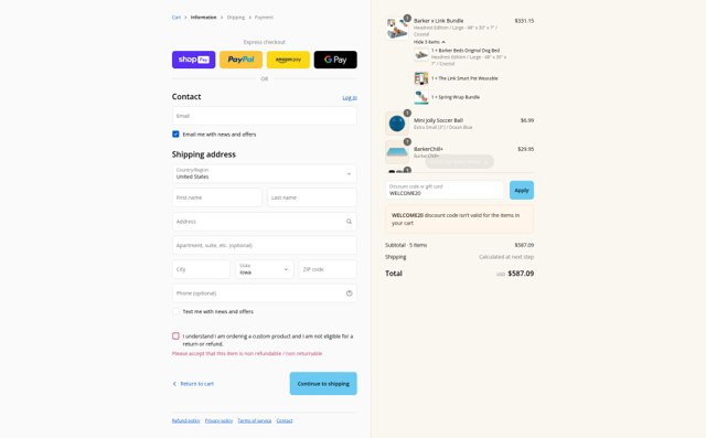 Big Barker checkout page showing Big Barker discount code box | Screenshot taken by SimplyCodes community member on Aug 25, 2025