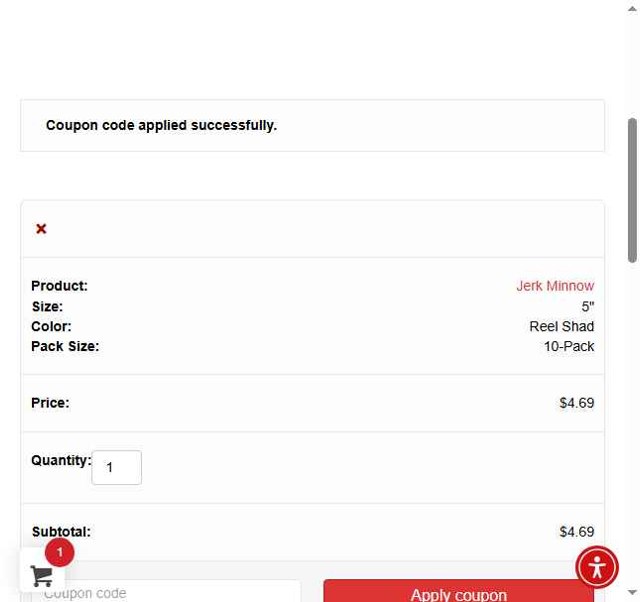 Big Bite Baits checkout page showing Big Bite Baits coupon code box | Screenshot taken by SimplyCodes community member on Apr 19, 2025