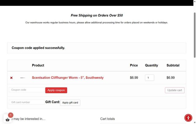 Big Bite Baits checkout page showing Big Bite Baits coupon code box | Screenshot taken by SimplyCodes community member on Aug 27, 2025