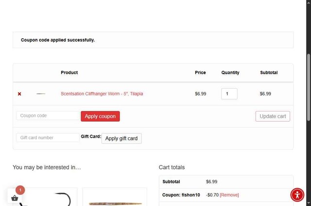 Big Bite Baits checkout page showing Big Bite Baits coupon code box | Screenshot taken by SimplyCodes community member on Jul 15, 2025