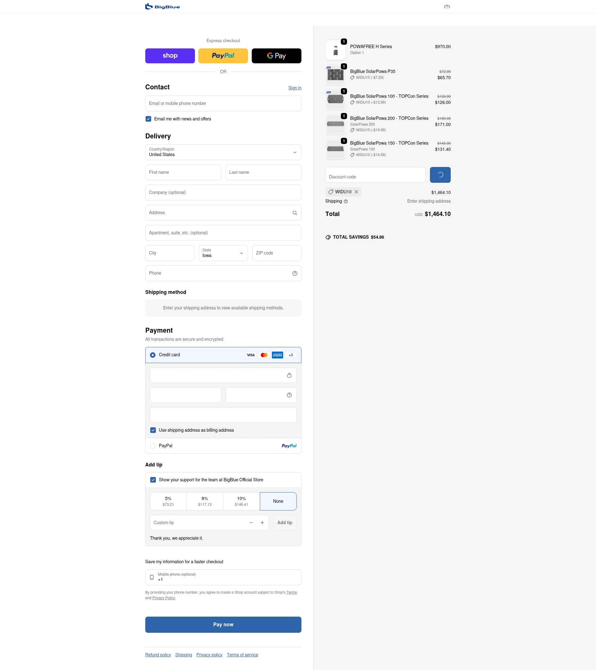 BigBlue checkout page showing BigBlue promo code box | Screenshot taken by SimplyCodes community member on Feb 2, 2026
