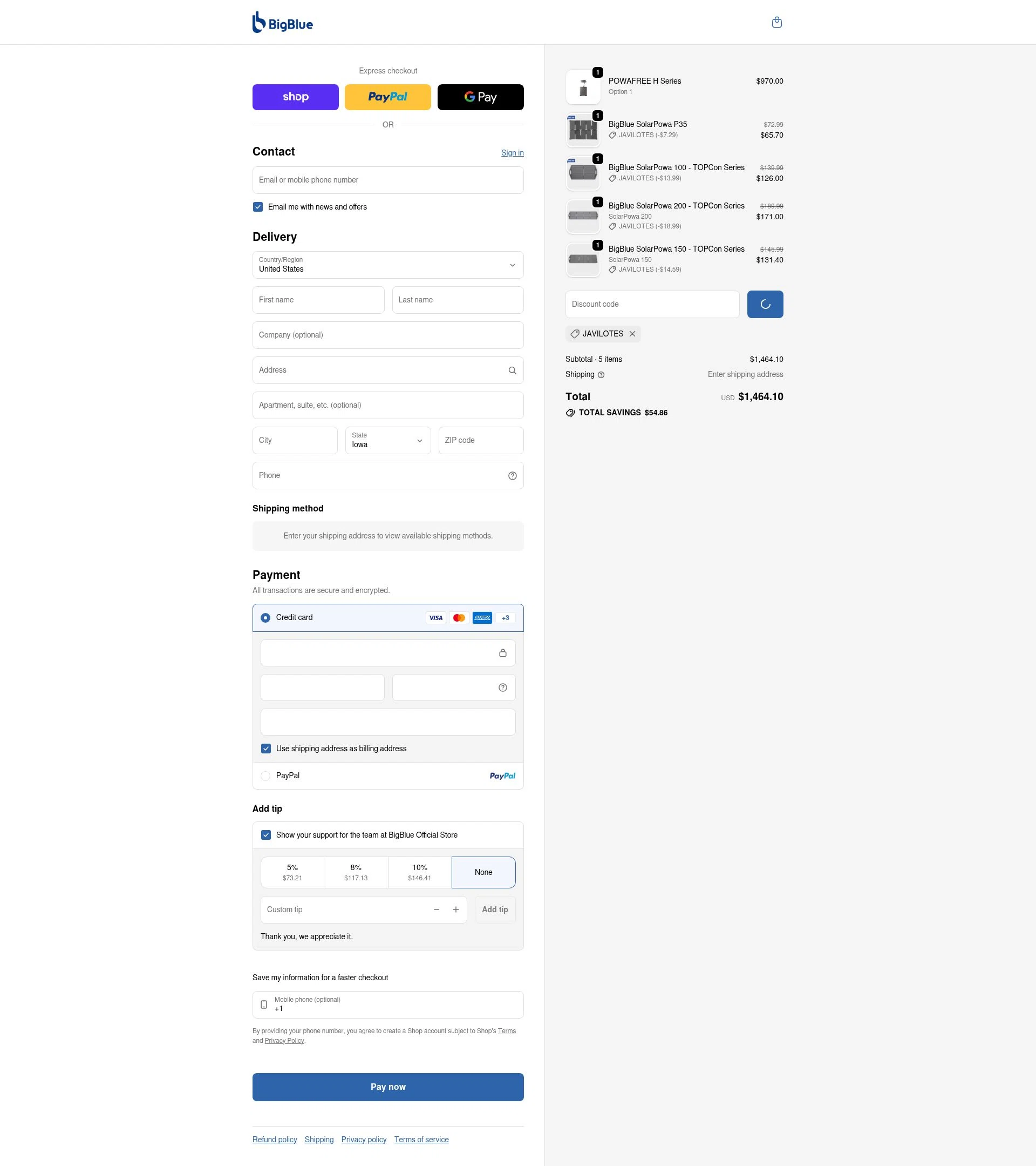 BigBlue checkout page showing BigBlue promo code box | Screenshot taken by SimplyCodes community member on Feb 2, 2026