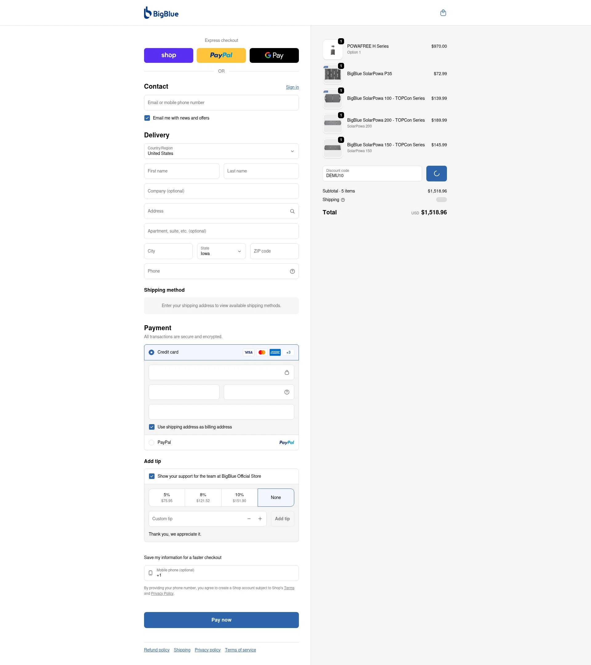 BigBlue checkout page showing BigBlue promo code box | Screenshot taken by SimplyCodes community member on Feb 2, 2026