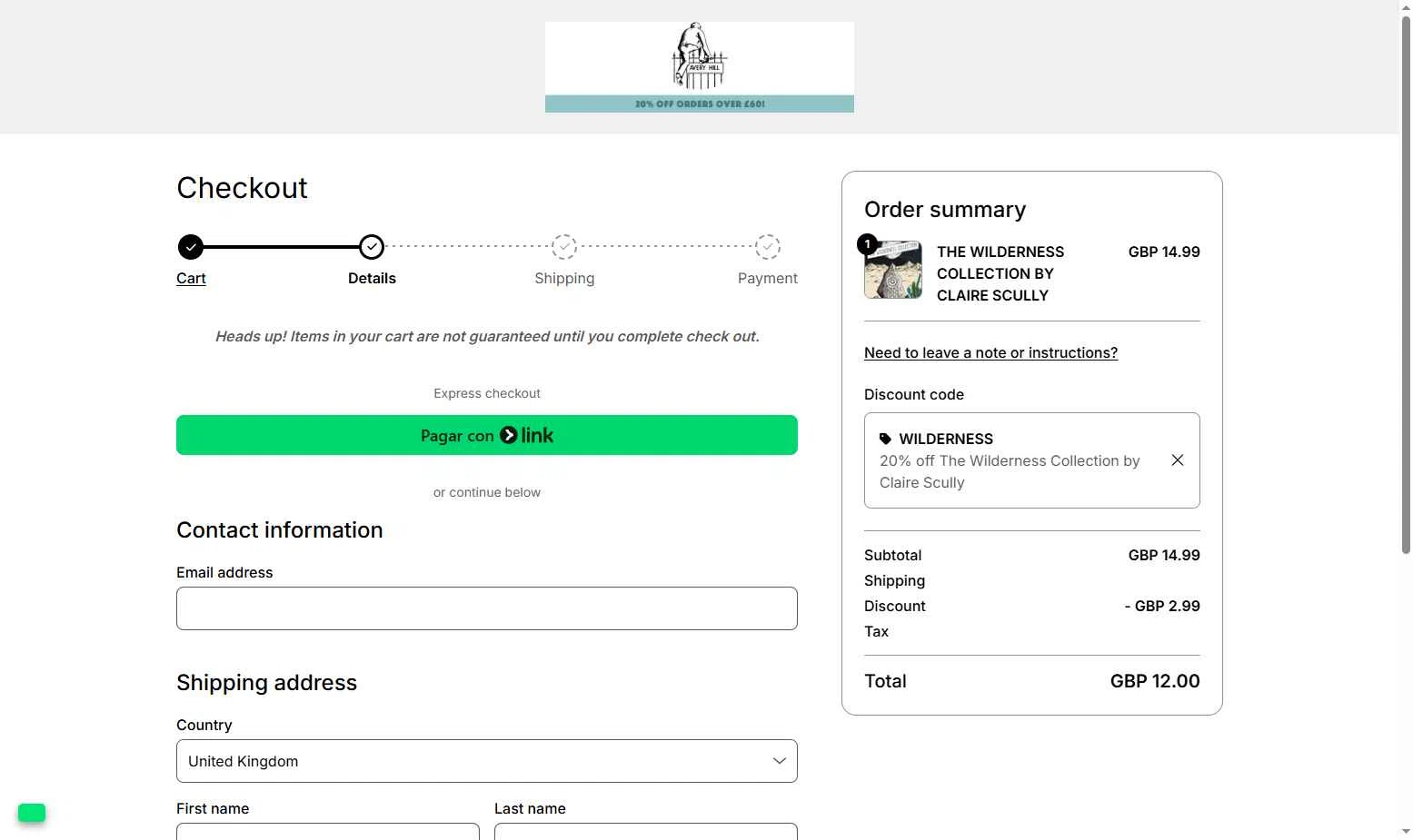 Big Cartel checkout page showing Big Cartel promo code box | Screenshot taken by SimplyCodes community member on Nov 19, 2025