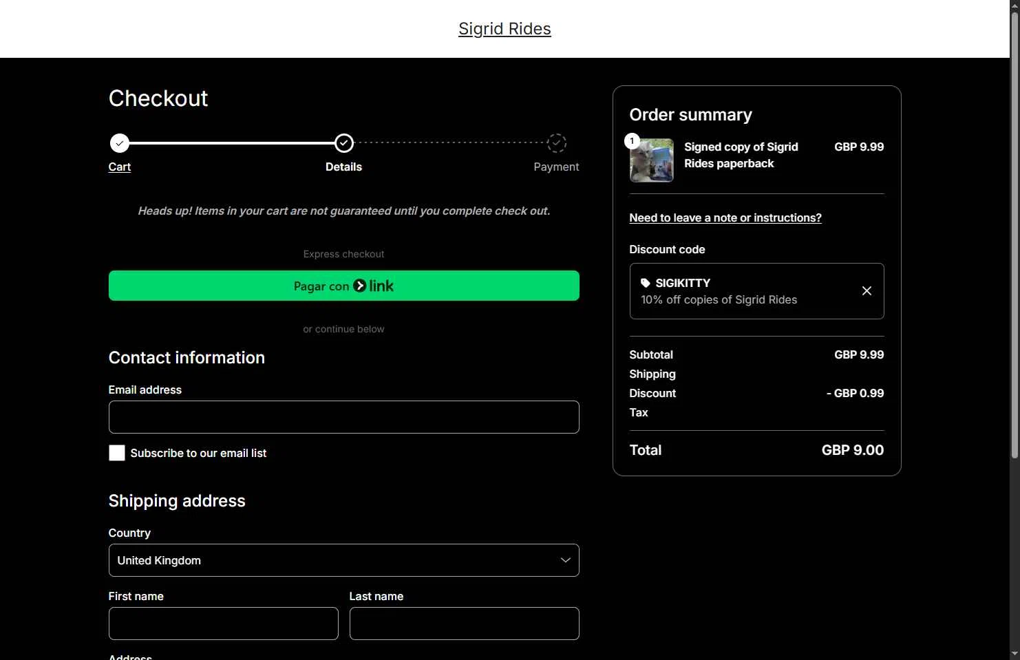 Big Cartel checkout page showing Big Cartel promo code box | Screenshot taken by SimplyCodes community member on Dec 19, 2025