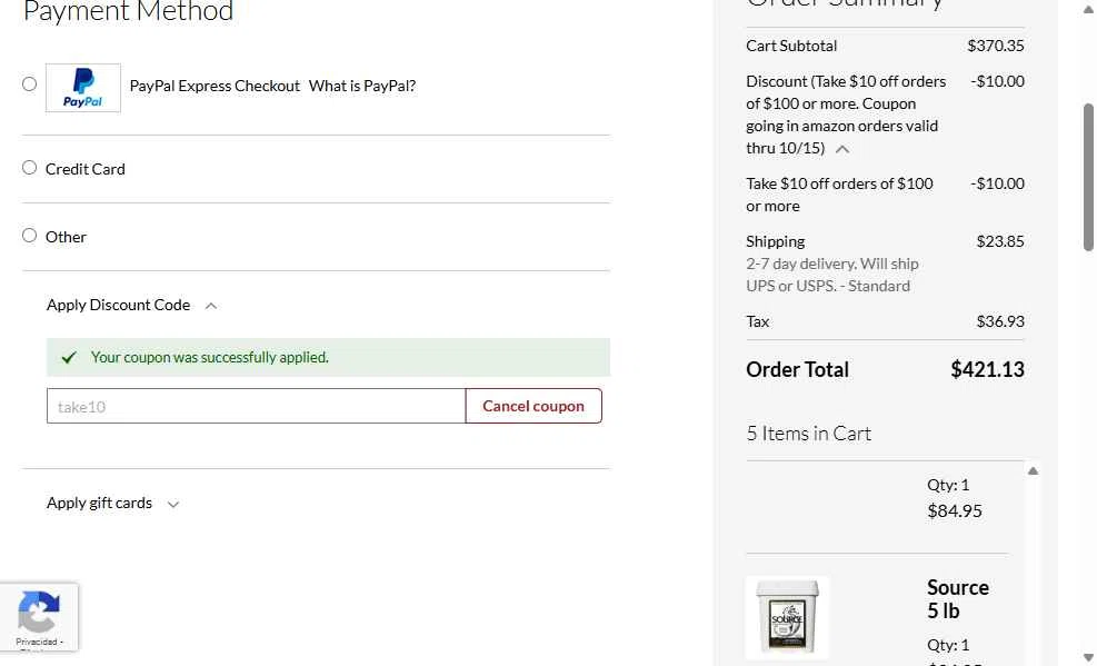 Big Dee's Tack & Vet Supplies checkout page showing Big Dee's Tack & Vet Supplies promo code box | Screenshot taken by SimplyCodes community member on Sep 13, 2025