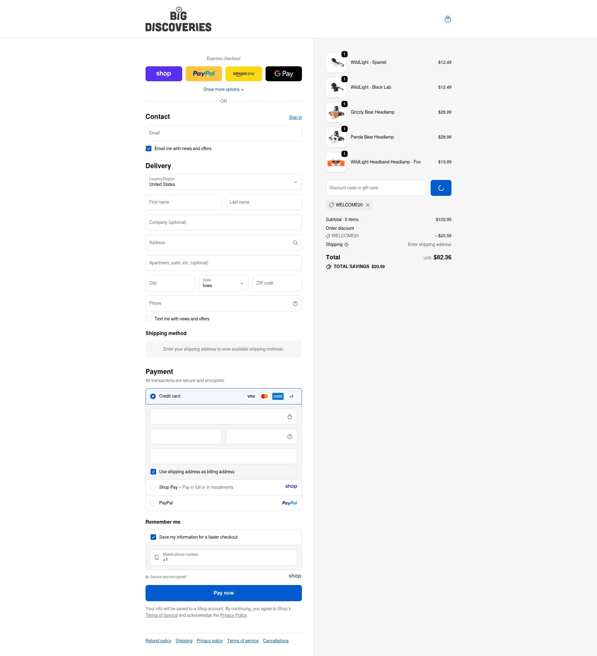 Big Discoveries checkout page showing Big Discoveries promo code box | Screenshot taken by SimplyCodes community member on Jan 8, 2026