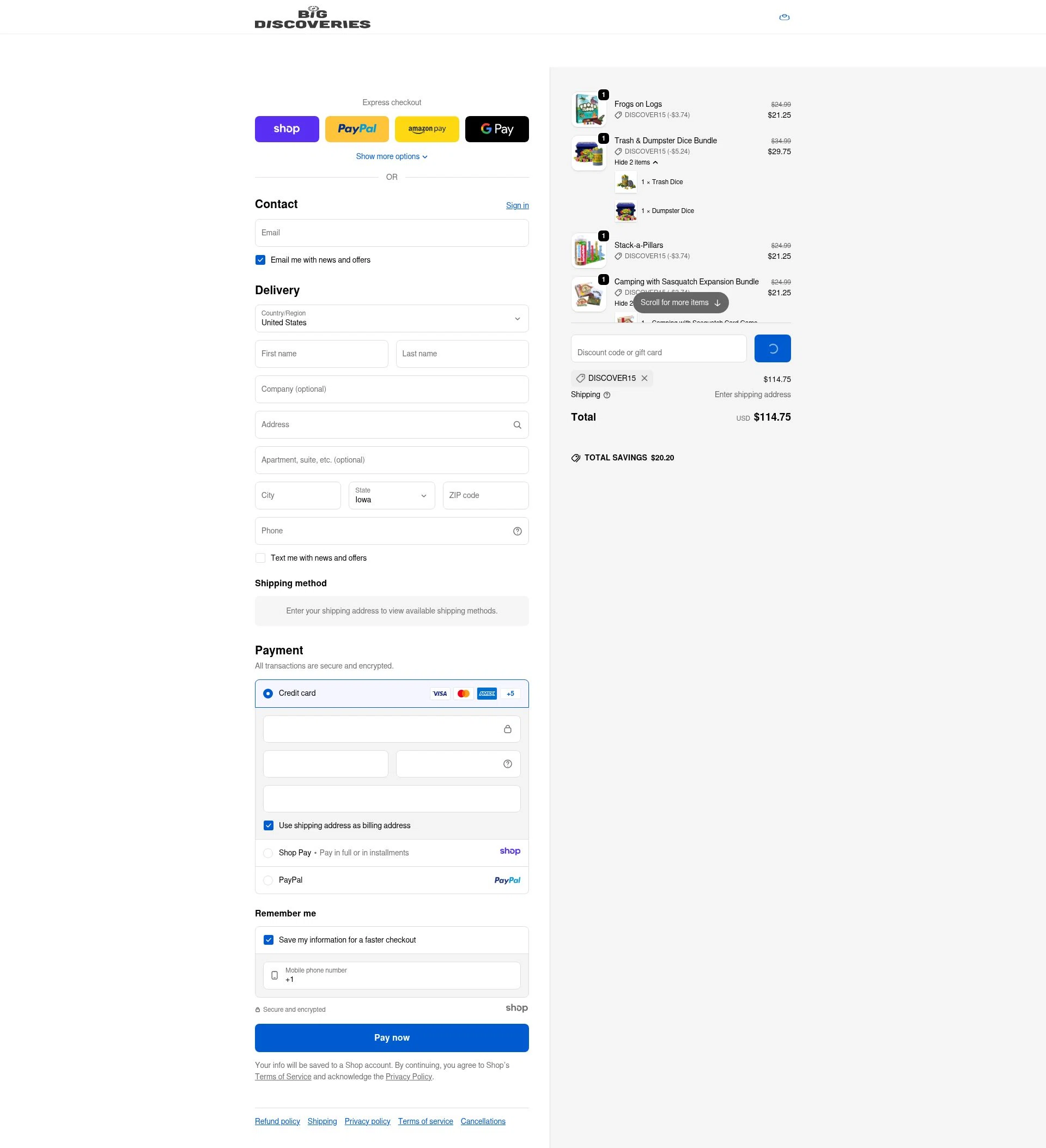 Big Discoveries checkout page showing Big Discoveries promo code box | Screenshot taken by SimplyCodes community member on Jan 3, 2026