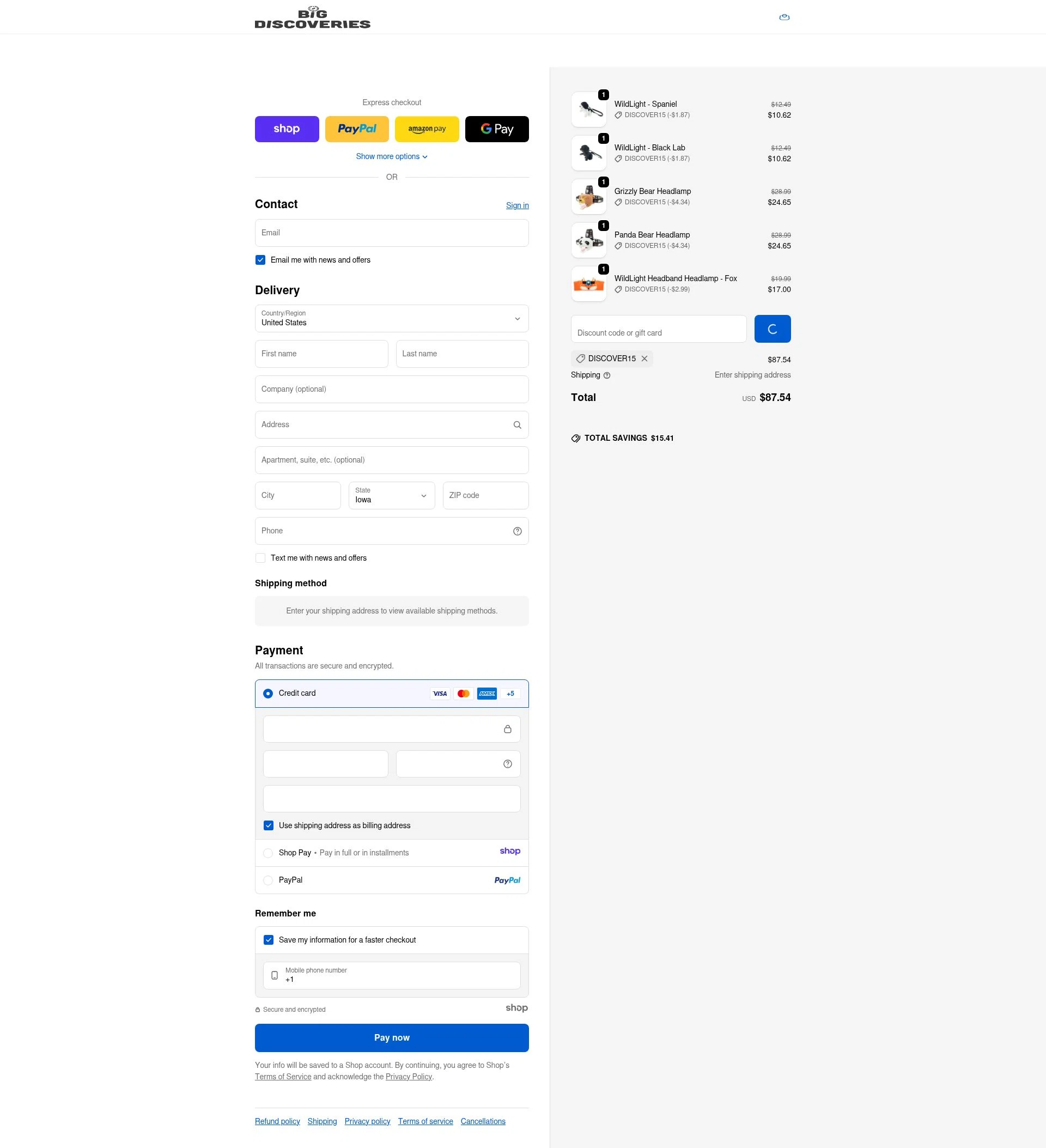 Big Discoveries checkout page showing Big Discoveries promo code box | Screenshot taken by SimplyCodes community member on Jan 8, 2026
