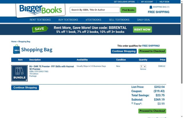 BiggerBooks checkout page showing BiggerBooks coupon code box | Screenshot taken by SimplyCodes community member on Aug 18, 2025