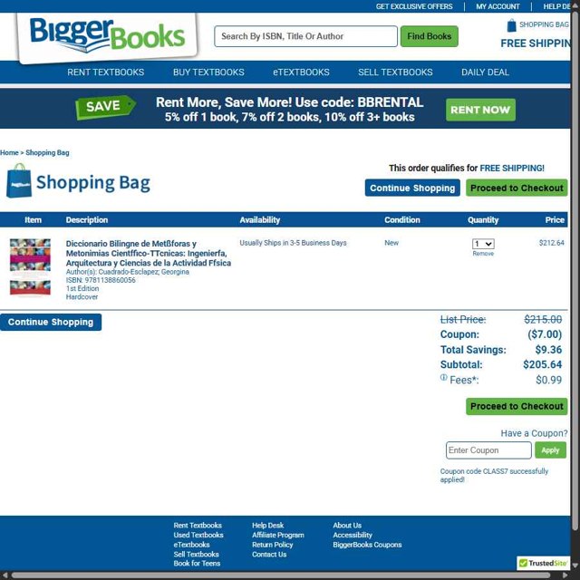 BiggerBooks checkout page showing BiggerBooks coupon code box | Screenshot taken by SimplyCodes community member on Aug 24, 2025