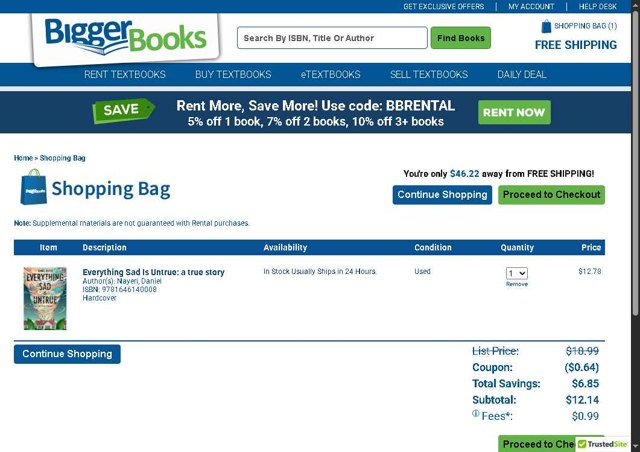 BiggerBooks checkout page showing BiggerBooks coupon code box | Screenshot taken by SimplyCodes community member on Sep 5, 2025
