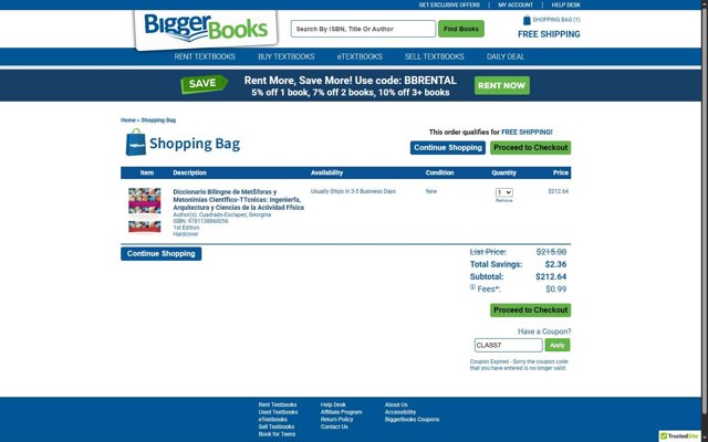 BiggerBooks checkout page showing BiggerBooks coupon code box | Screenshot taken by SimplyCodes community member on Sep 4, 2025
