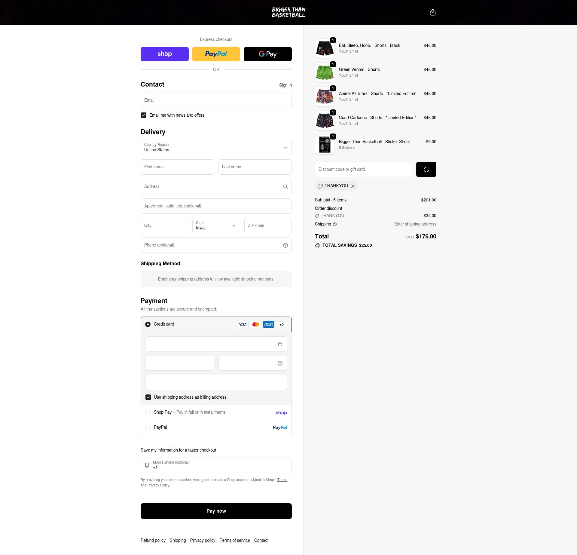Bigger Than Basketball checkout page showing Bigger Than Basketball promo code box | Screenshot taken by SimplyCodes community member on Feb 20, 2026