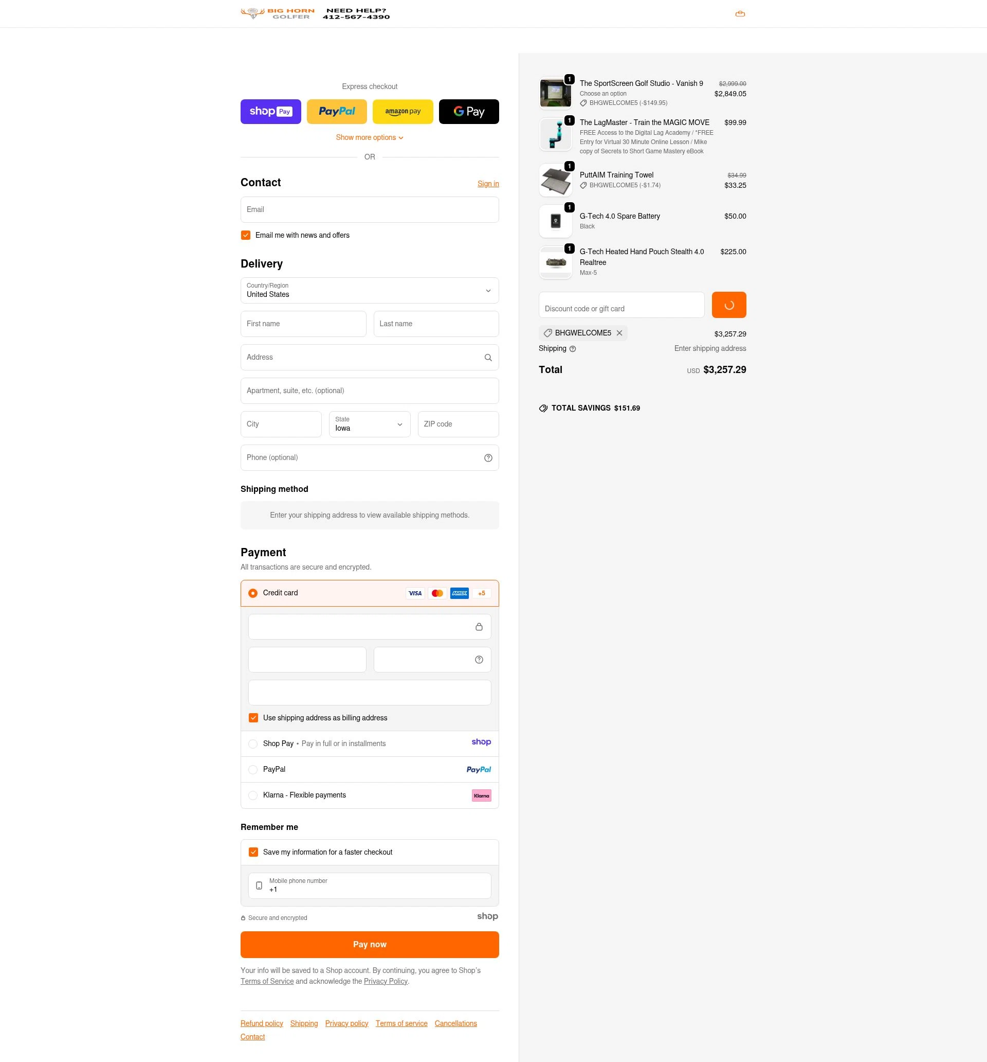 Big Horn Golfer checkout page showing Big Horn Golfer promo code box | Screenshot taken by SimplyCodes community member on Jan 11, 2026