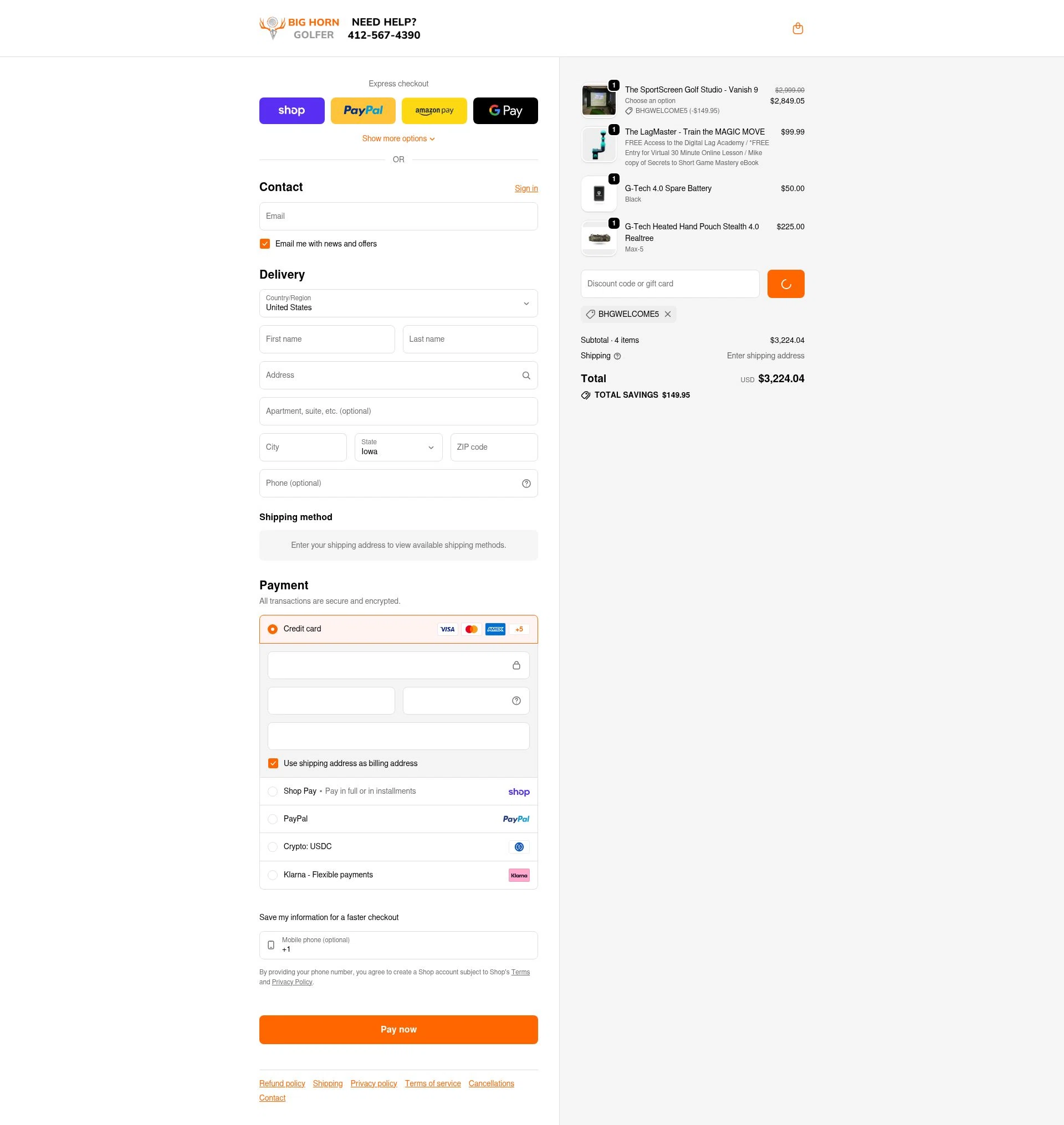 Big Horn Golfer checkout page showing Big Horn Golfer promo code box | Screenshot taken by SimplyCodes community member on Jan 30, 2026