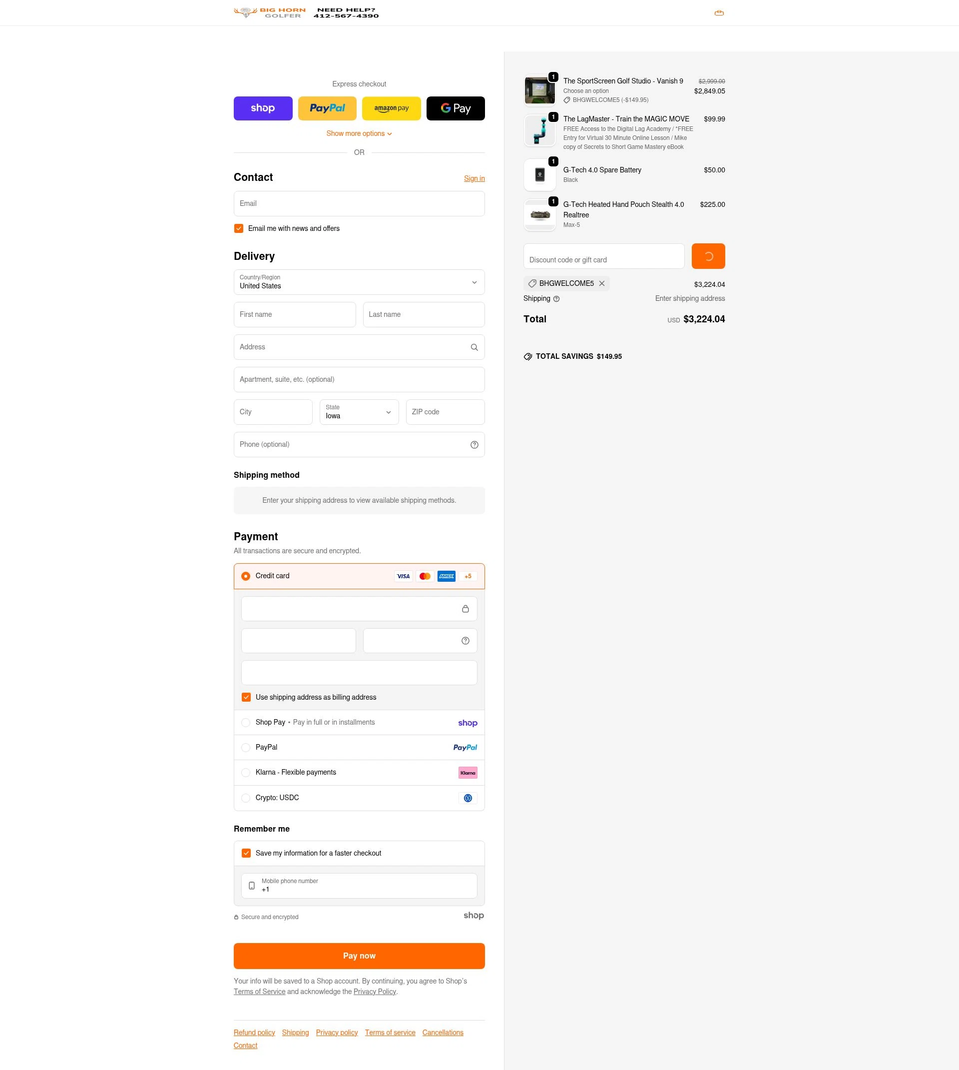 Big Horn Golfer checkout page showing Big Horn Golfer promo code box | Screenshot taken by SimplyCodes community member on Jan 26, 2026