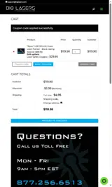 biglasers5 coupon verification screenshot