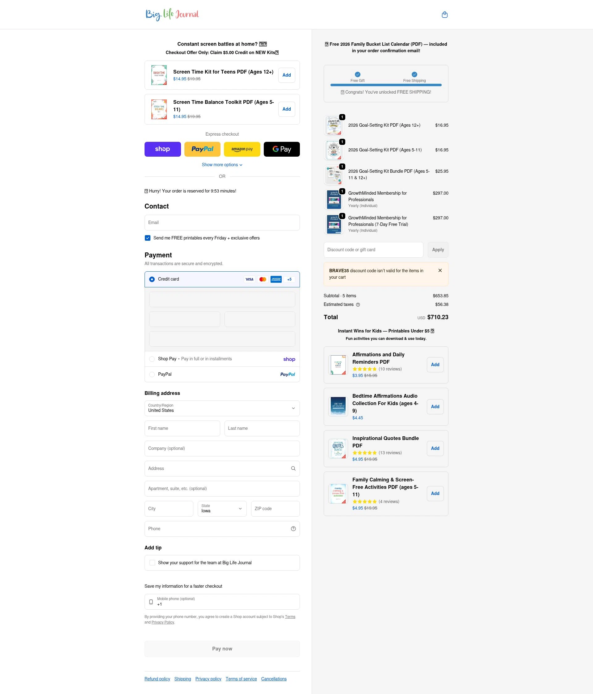 Big Life Journal checkout page showing Big Life Journal promo code box | Screenshot taken by SimplyCodes community member on Feb 2, 2026
