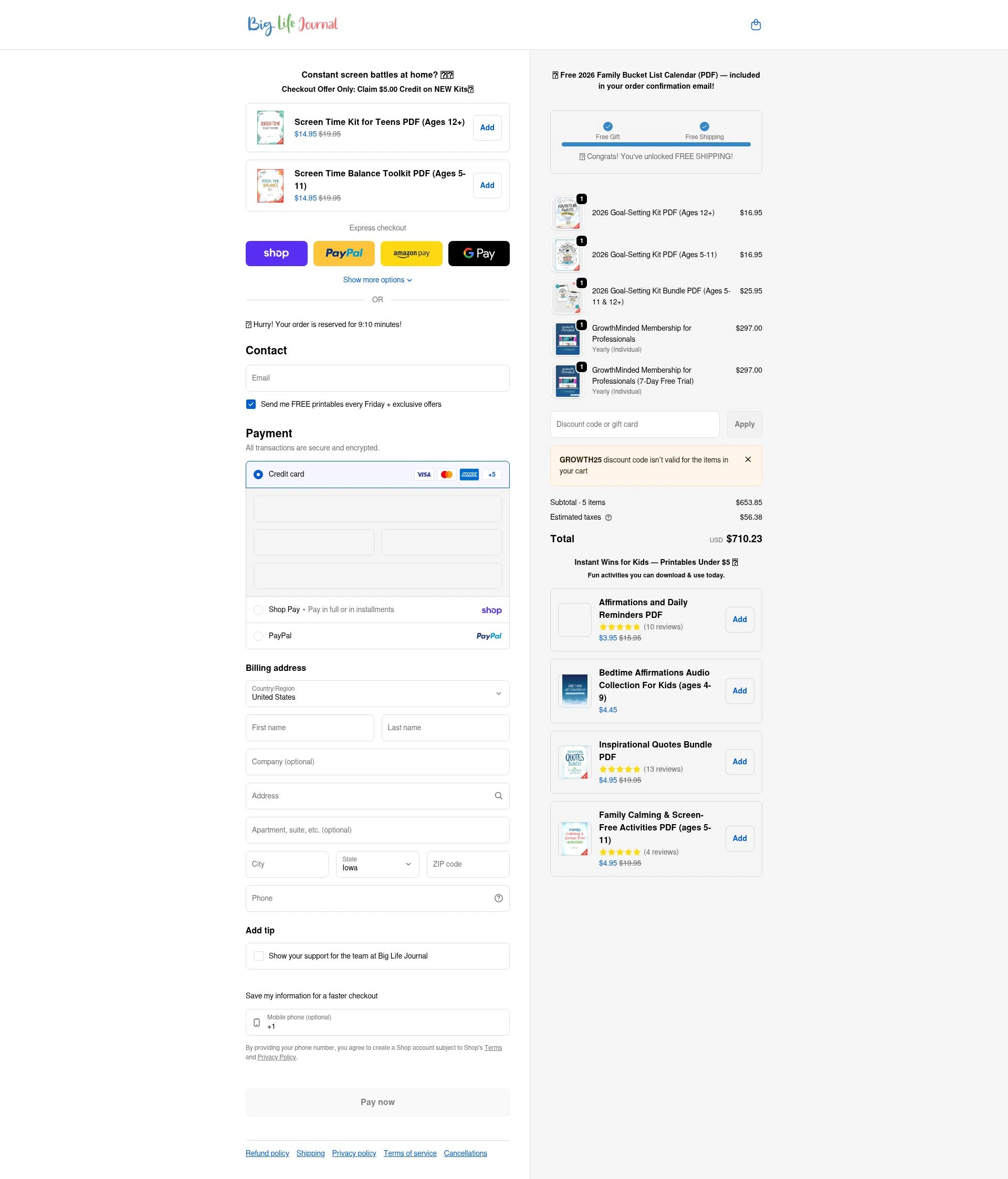 Big Life Journal checkout page showing Big Life Journal promo code box | Screenshot taken by SimplyCodes community member on Feb 2, 2026