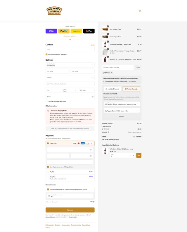 Big Poppa Smokers checkout page showing Big Poppa Smokers discount code box | Screenshot taken by SimplyCodes community member on Sep 7, 2025
