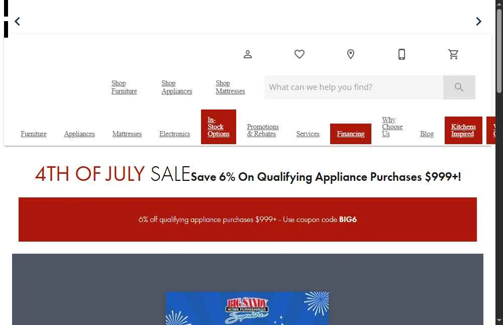 Big Sandy Superstore checkout page showing Big Sandy Superstore promo code box | Screenshot taken by SimplyCodes community member on Jul 8, 2025
