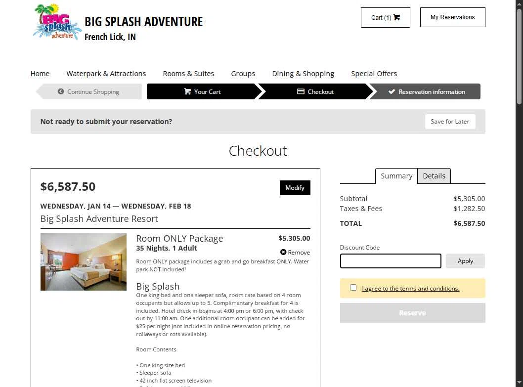 Big Splash checkout page showing Big Splash discount code box | Screenshot taken by SimplyCodes community member on Jan 5, 2026