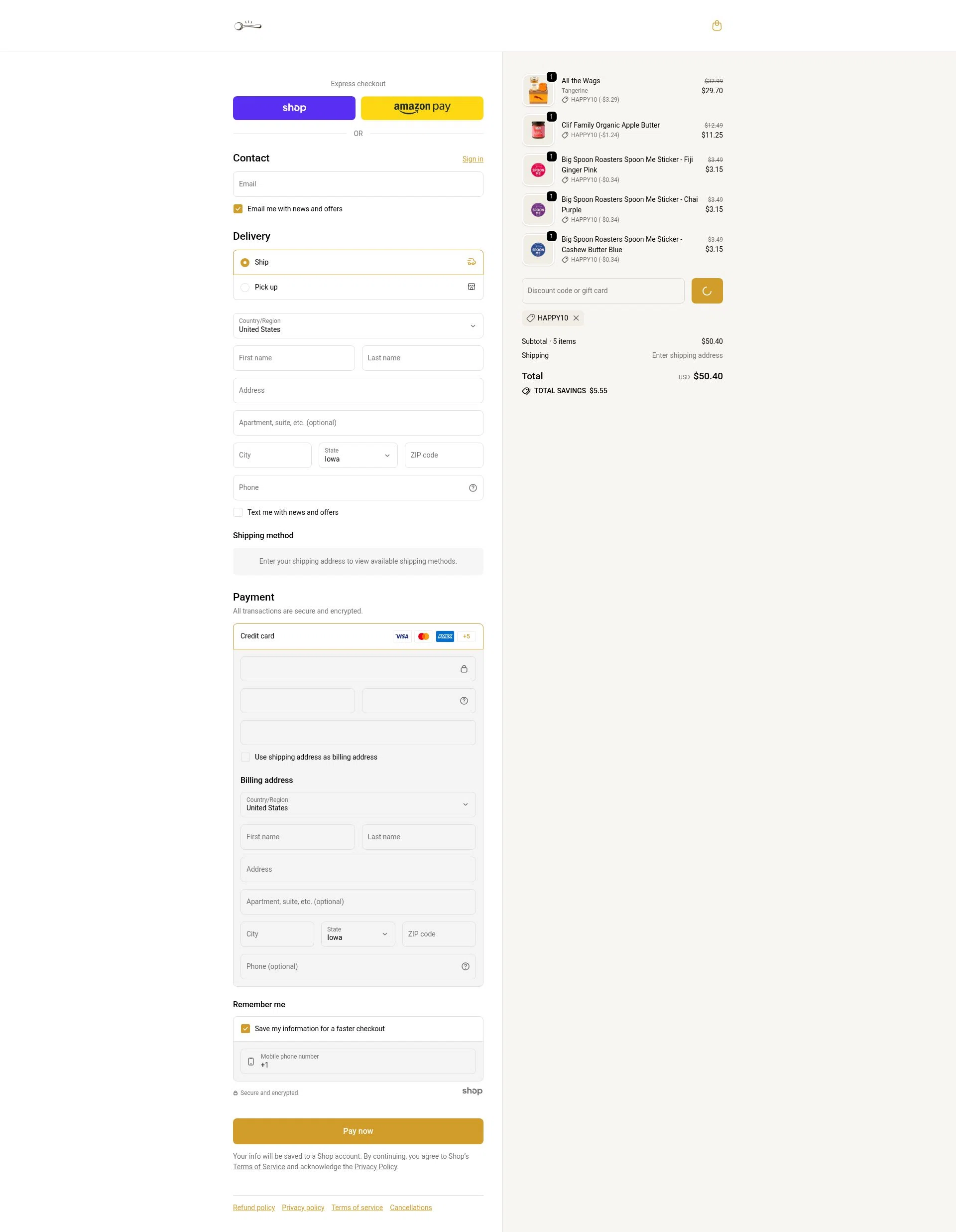 Big Spoon Roasters checkout page showing Big Spoon Roasters discount code box | Screenshot taken by SimplyCodes community member on Jan 28, 2026